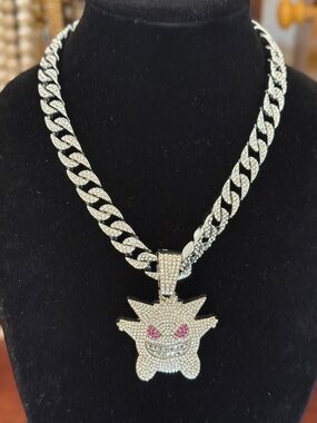 Rhinestone Pokemon Gengar Pendant on Cuban Chain